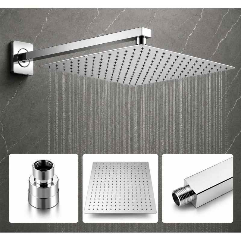 Regadera Ducha Metálica 30 X 30 Cuadrada Kit Tubo Cuadrado
