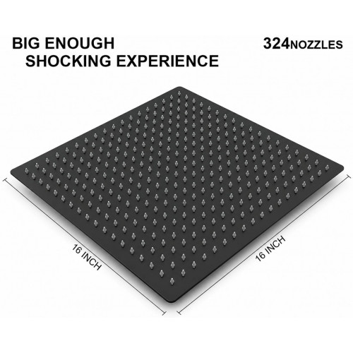 Ducha Grande 40cm Acero Anticalcarea Negro Matte + Tubo