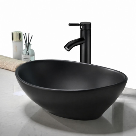 Kit Completo Lavamanos Negro Canoa- Desagüe -Griferia Negra