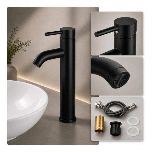 Griferia Llave Lavamanos Alta  Color Negro Vessel Mezclador