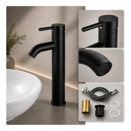 Griferia Llave Lavamanos Alta  Color Negro Vessel Mezclador