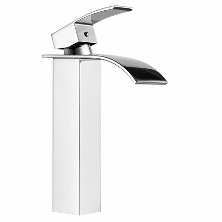 Lavamanos Blanco Bordes Suaves 38x38 + Mezclador Cascada -Desagüe