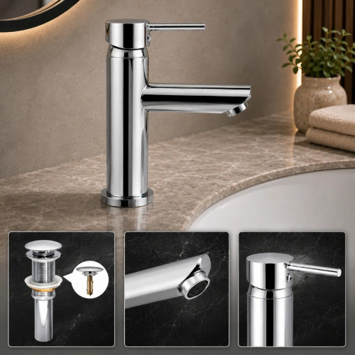 Kit Griferia Lavamanos Monocontrol Metálica + Desagüe Push