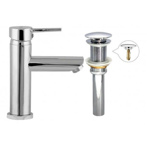 Kit Griferia Lavamanos Monocontrol Metálica + Desagüe Push