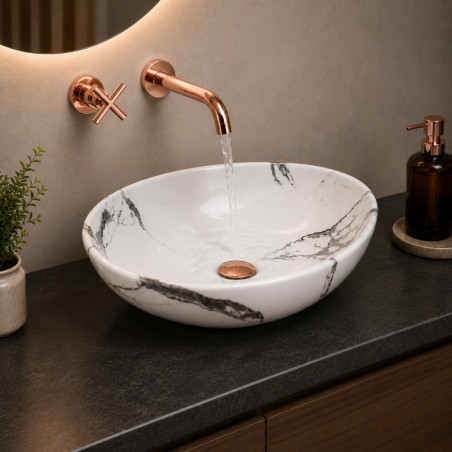 Kit Lavamanos Oval-sifón- Grifo Oro Rosa Pared Agua Fría