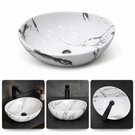 Kit Lavamanos Oval-sifón- Grifo Negro Matte Pared Agua Fría
