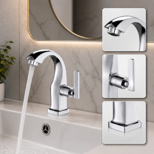 Griferia Lavamanos Baja Metal Cromoda Brillante Agua Fría