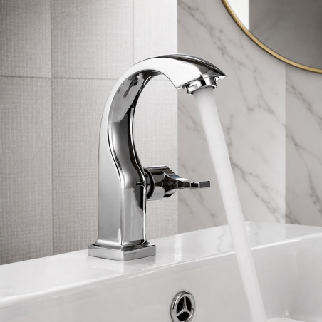 Griferia Lavamanos Baja Metal Cromoda Brillante Agua Fría