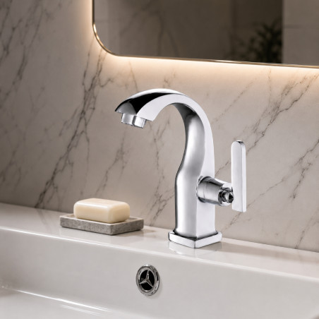 Griferia Lavamanos Baja Metal Cromoda Brillante Agua Fría