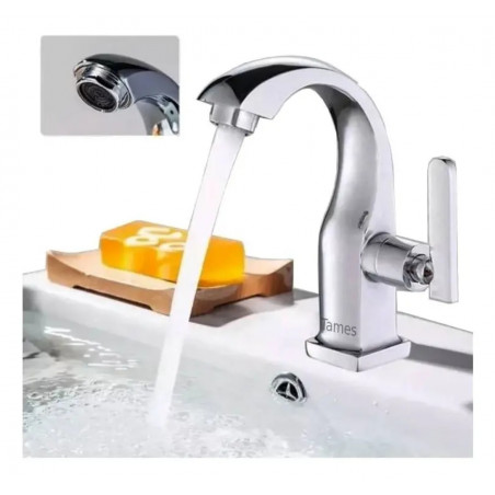 Griferia Lavamanos Baja Metal Cromoda Brillante Agua Fría