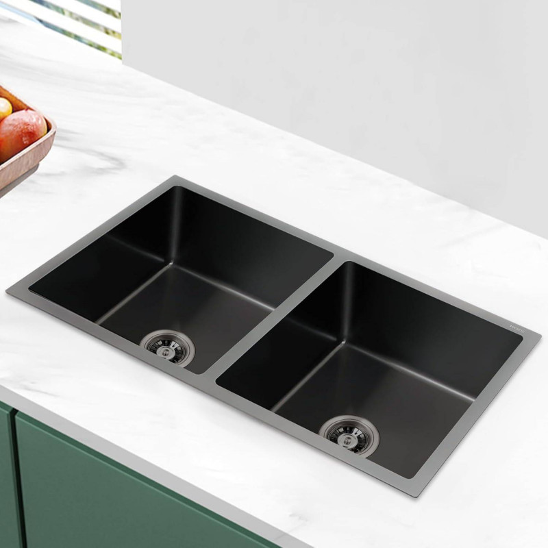 Lavaplatos Doble Poceta Negro Anti Ruido 78cm X 41cm X 21 Cm Acero