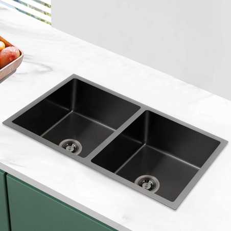 Lavaplatos Doble Poceta Negro Anti Ruido 78cm X 41cm X 21 Cm Acero