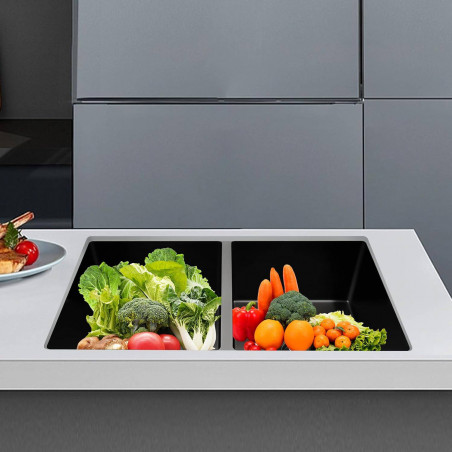 Lavaplatos Doble Poceta Negro Anti Ruido 78cm X 41cm X 21 Cm Acero