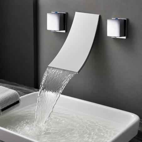 Griferia Lavamanos Cascada Pared Mezcla- Agua Fría Caliente