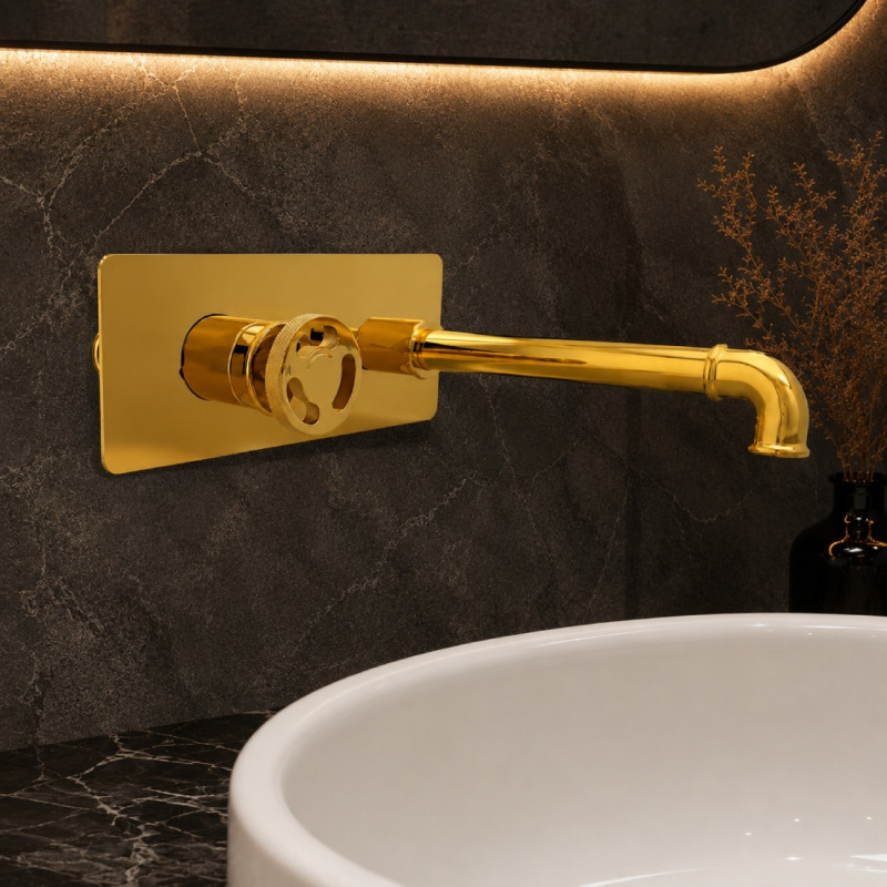 Griferia Lavamanos O Tina Pared Industrial Color Oro Intense