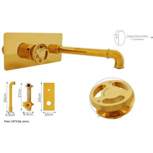 Griferia Lavamanos O Tina Pared Industrial Color Oro Intense