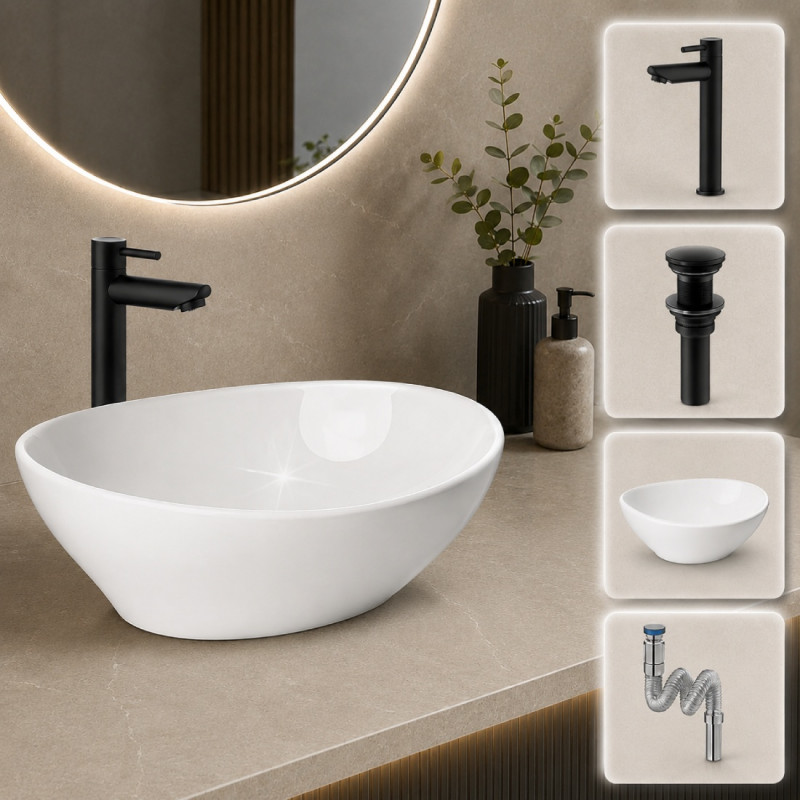 Kit Griferia Color Negro Agua Fría -lavamanos Canoa-desagüe
