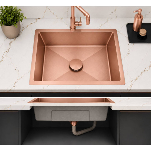 Lavaplatos Anti-Vibratorio 60cm X 40cm Acero Acabado Oro Rosa