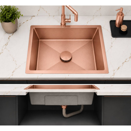 Lavaplatos Anti-Vibratorio 60cm X 40cm Acero Acabado Oro Rosa