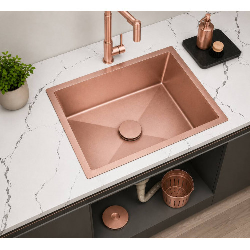 Lavaplatos Anti-Vibratorio 60cm X 40cm Acero Acabado Oro Rosa