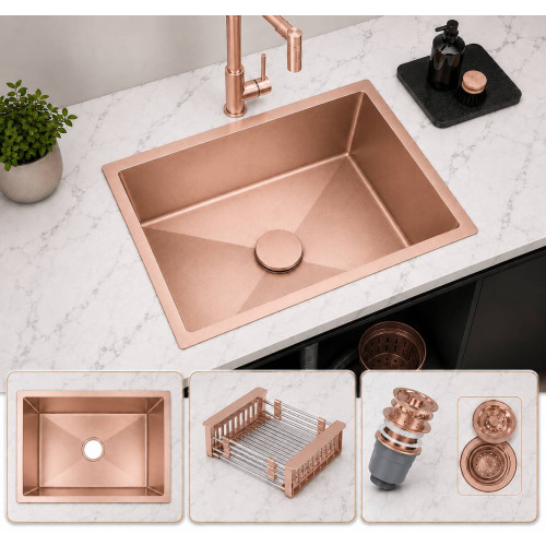 Lavaplatos Anti-Vibratorio 60cm X 40cm Acero Acabado Oro Rosa