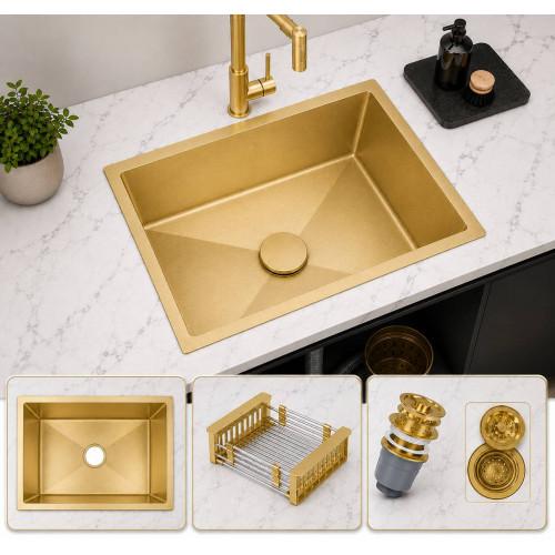 Lavaplatos Anti-Vibratorio 60cm X 40cm Acero Acabado Dorado