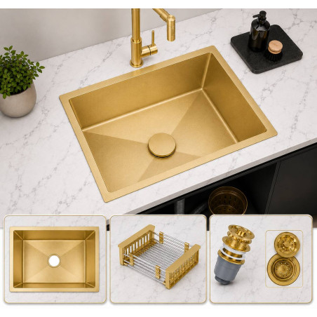 Lavaplatos Anti-Vibratorio 60cm X 40cm Acero Acabado Dorado