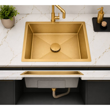 Lavaplatos Anti-Vibratorio 60cm X 40cm Acero Acabado Dorado