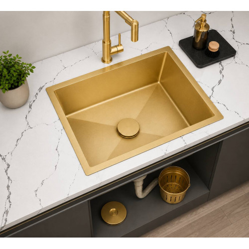 Lavaplatos Anti-Vibratorio 60cm X 40cm Acero Acabado Dorado