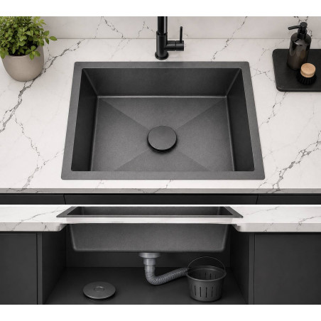 Lavaplatos Anti-Vibratorio 60cm X 40cm Acero Negro Grafito