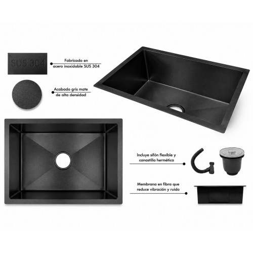Lavaplatos Anti-Vibratorio 60cm X 40cm Acero Negro Grafito