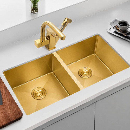 Lavaplatos Doble Poceta Dorado Anti Ruido 78cm X 41cm X 21 Cm Acero