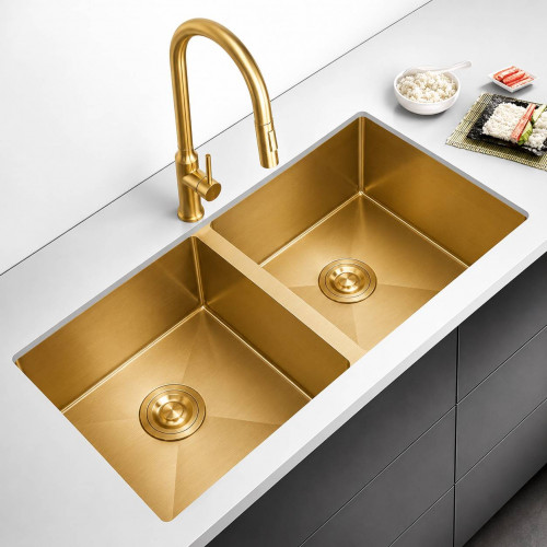 Lavaplatos Doble Poceta Dorado Anti Ruido 78cm X 41cm X 21 Cm Acero