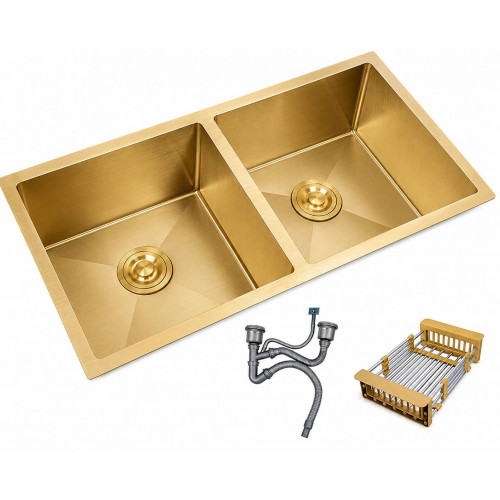 Lavaplatos Doble Poceta Dorado Anti Ruido 78cm X 41cm X 21 Cm Acero