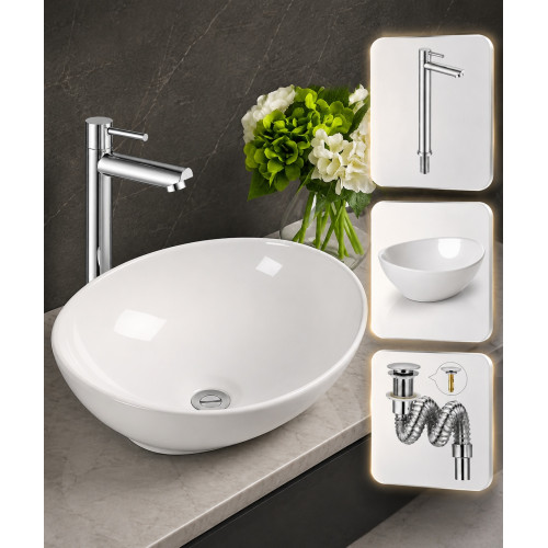 Kit Grifo Agua Fría Acero Brillo - Lavamanos Canoa -desagüe