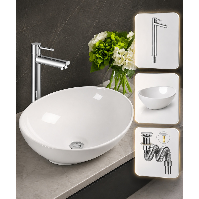 Kit Grifo Agua Fría Acero Brillo - Lavamanos Canoa -desagüe