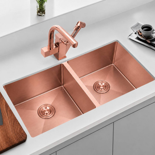 Lavaplatos Doble Poceta Oro Rosa Anti Ruido 78cm X 41cm X 21 Cm Acero
