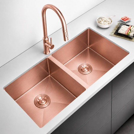 Lavaplatos Doble Poceta Oro Rosa Anti Ruido 78cm X 41cm X 21 Cm Acero