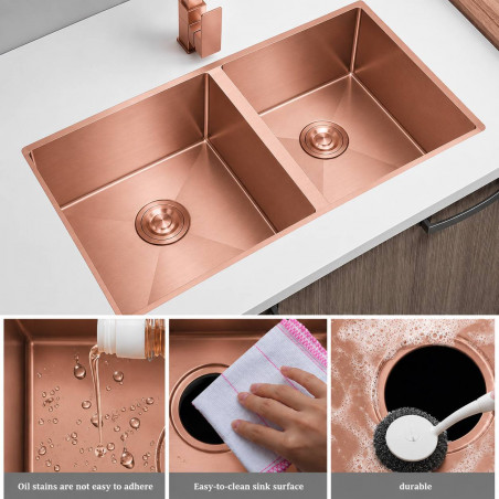 Lavaplatos Doble Poceta Oro Rosa Anti Ruido 78cm X 41cm X 21 Cm Acero