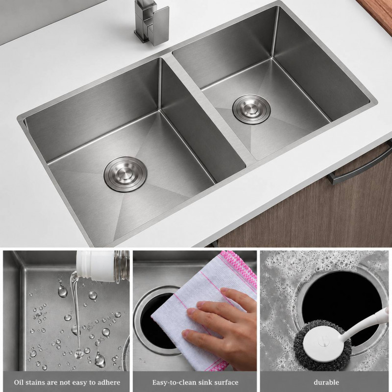 Lavaplatos Doble Poceta Anti Ruido 78cm X 41cm X 21 Cm Acero Grafito