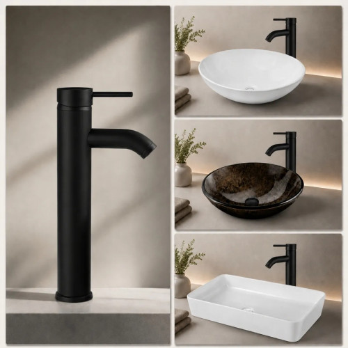 Griferia Llave Lavamanos Alta Color Negro Vessel Mezclador