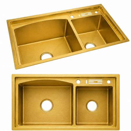 Lavaplatos doble poceta antiruido acero 304 acabado dorado oro