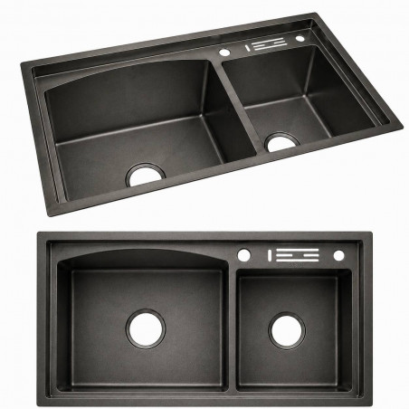 Lavaplatos Negro Nanotextura doble poceta antirruido Silent Smart
