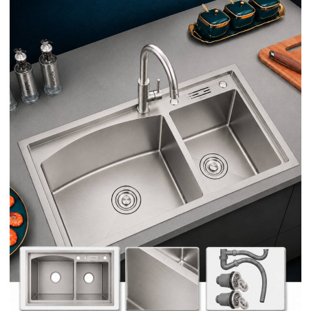 Lavaplatos satinado Nanotextura doble poceta antirruido Silent Smart
