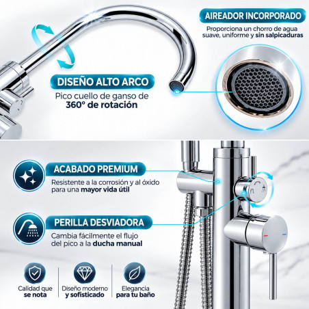 Griferia Tina Alta Mezclador Teleducha Sistema Desviador