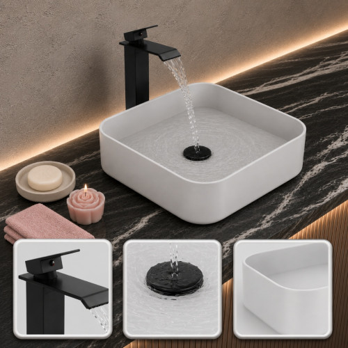 Kit Lavamanos Blanco Perfección +mezclador Cascada + Desagüe