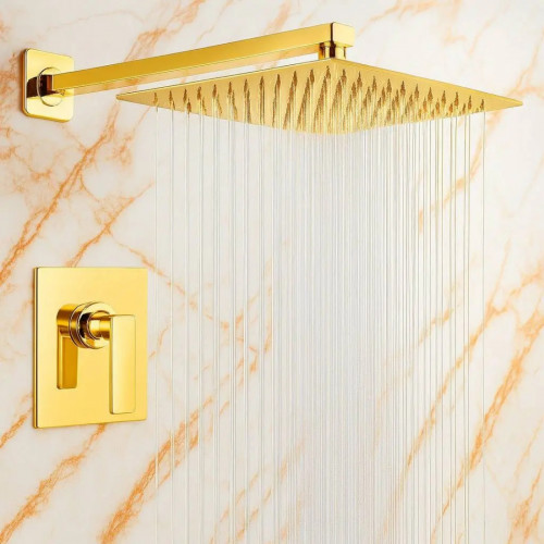 Set Ducha Dorada 30cm Con Mezclador Primacia Y Tubo 40cm Brillante
