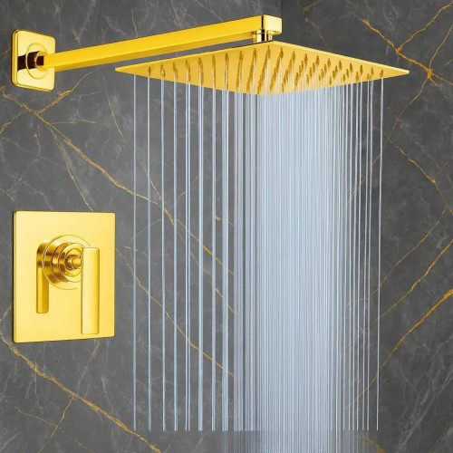 Set Ducha Dorada 20cm Con Mezclador Primacia Y Tubo 40cm