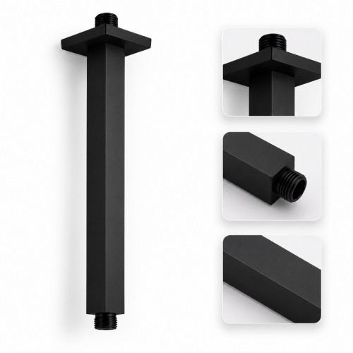 Tubo Cuadrado para Regadera a Techo Negro Matte