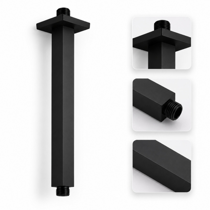 Tubo Cuadrado para Regadera a Techo Negro Matte